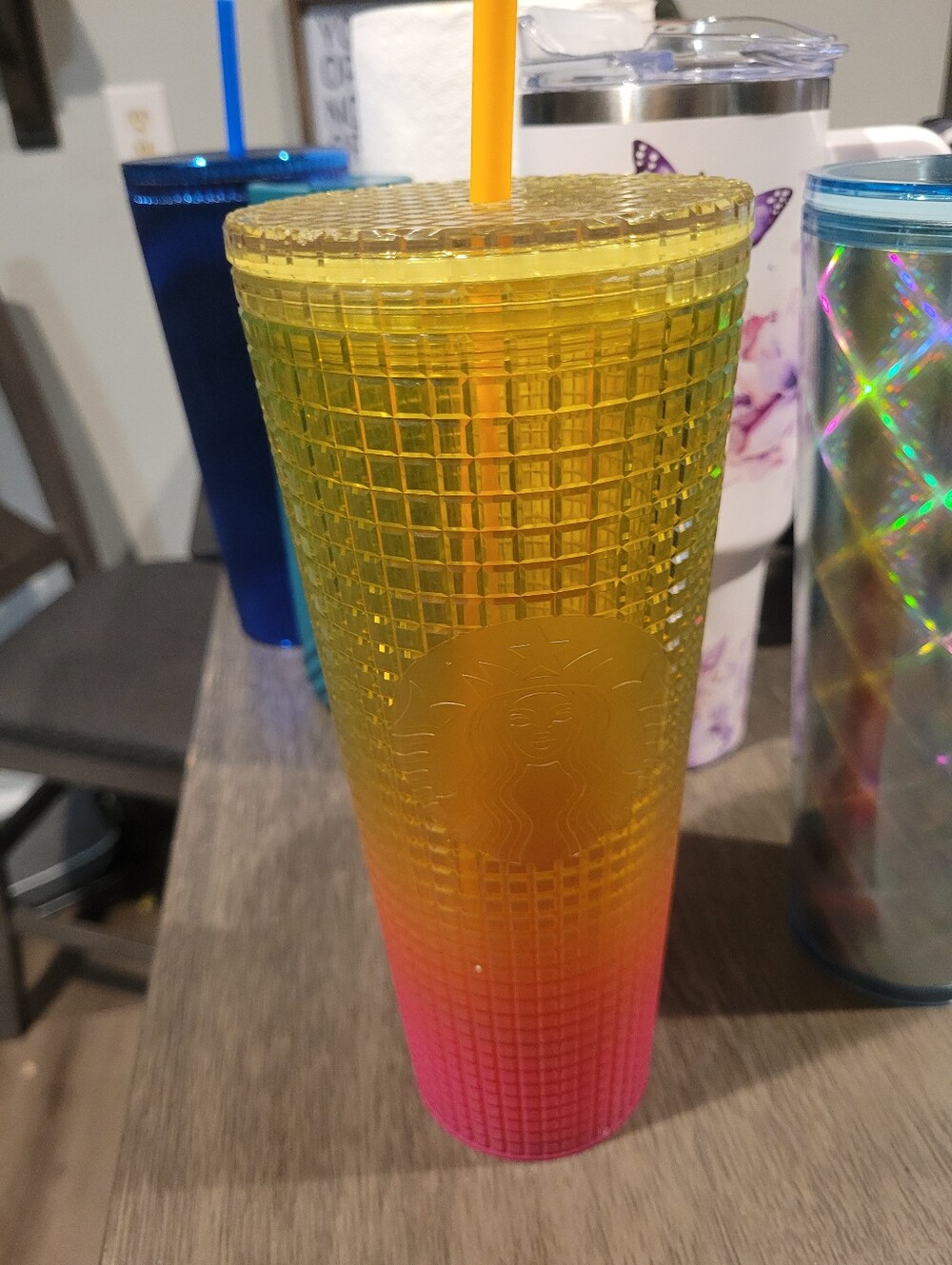 Starbucks Yellow to Pink Studded Ombre Tumbler with Yellow Straw